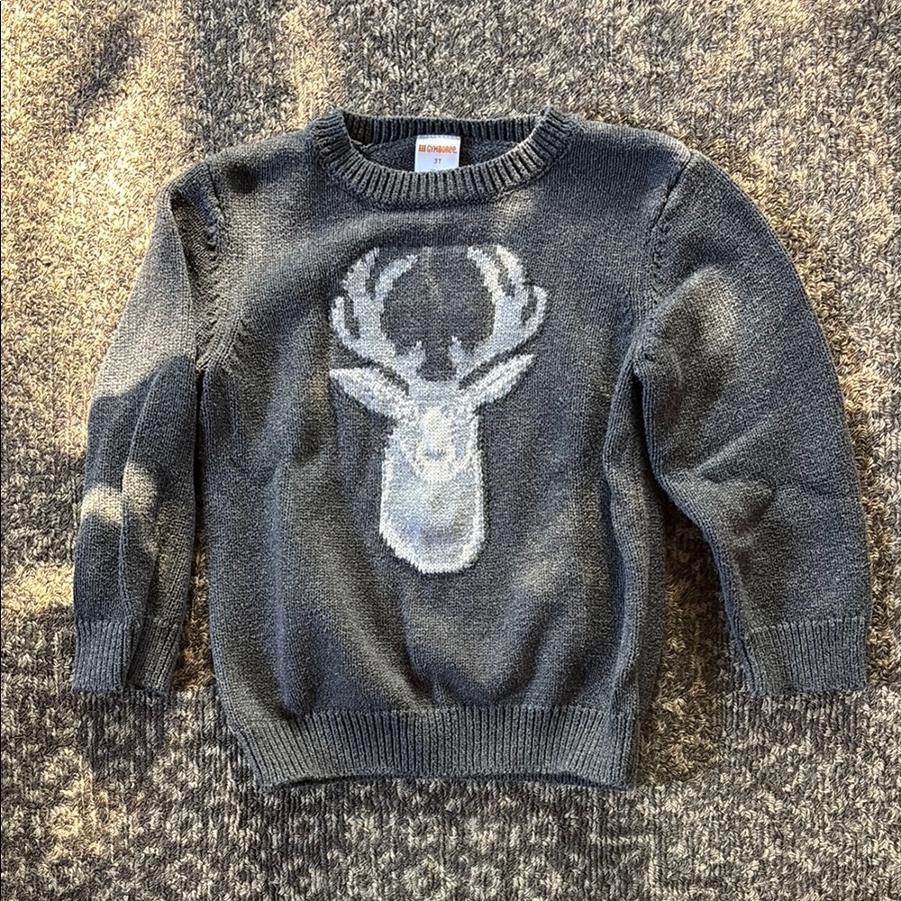 Gymboree Gray Crewneck Knit Sweater with Deer Design